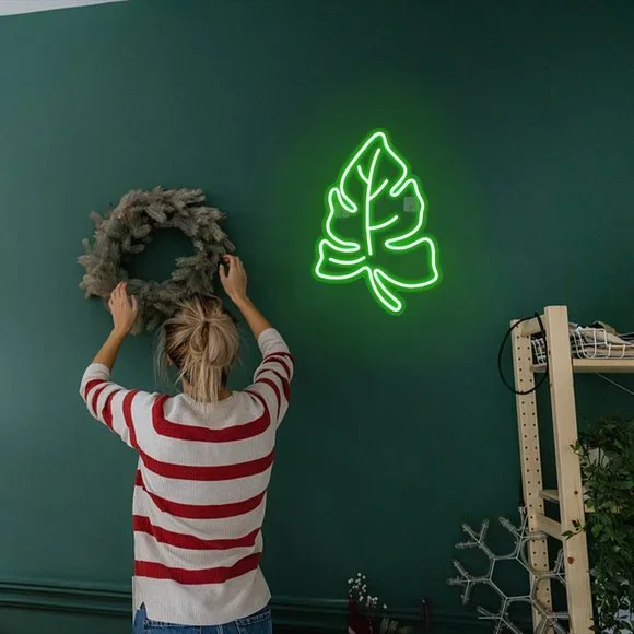 Neon Monstera Green Leaf Light Summer Spring Wall/Room/Outdoor/Porch/Window Deco - Picture 5 of 6